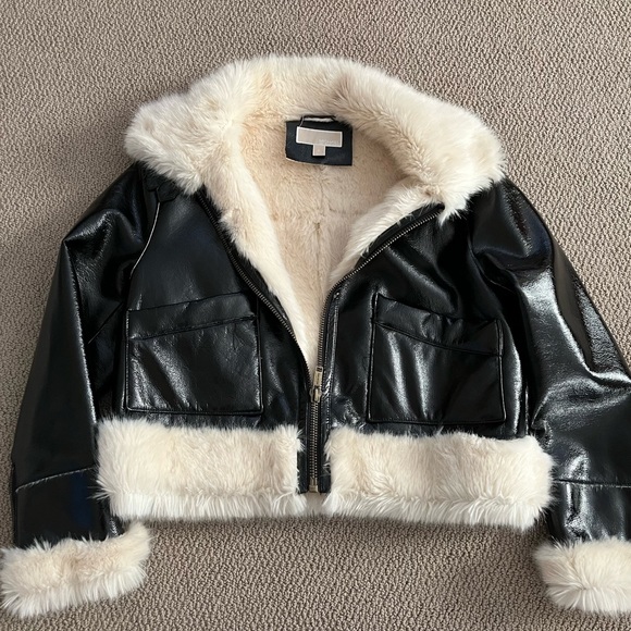MICHAEL Michael Kors Jackets & Blazers - Michael Kor’s, Cropped, Aviator Style Faux Fur Trimmed, Vegan Leather Jacket